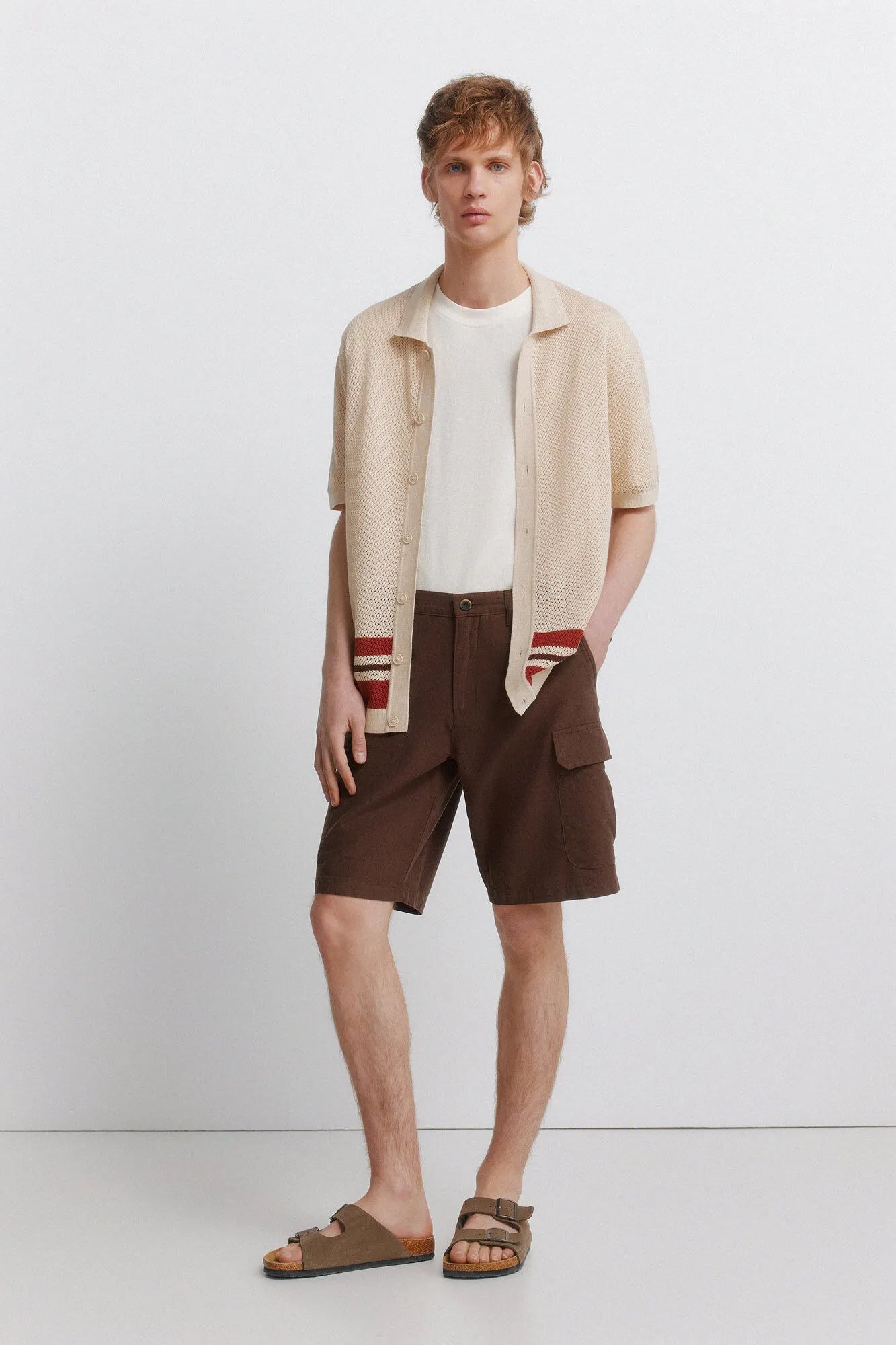 Springfield Beige Men Striped Structure Cardigan SKU: 1423161_51 Image 06