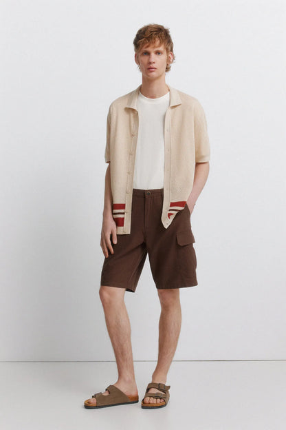 Springfield Beige Men Striped Structure Cardigan SKU: 1423161_51 Image 06