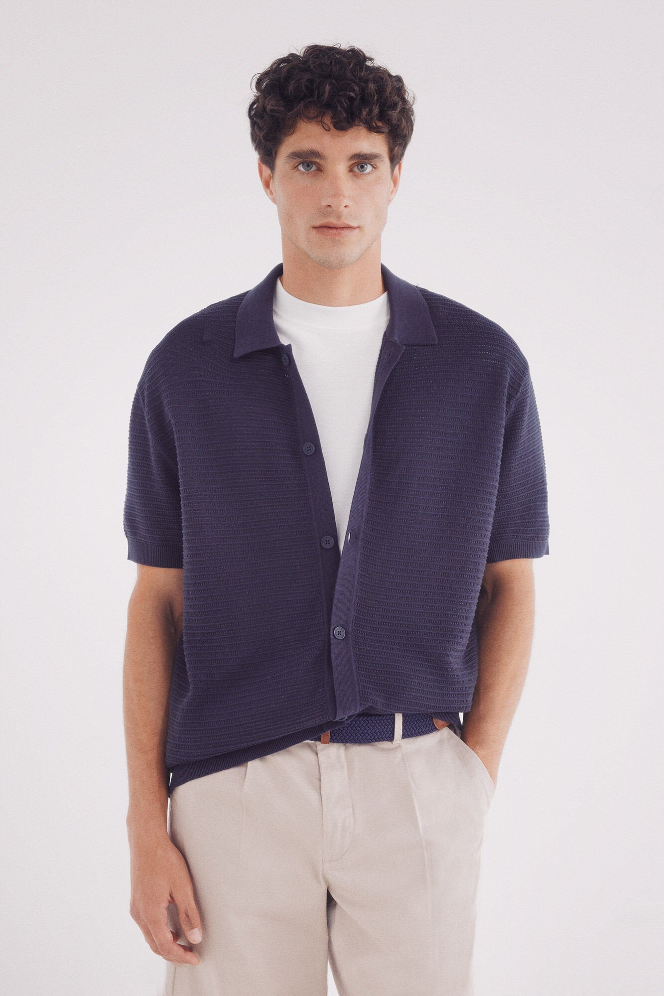 Springfield_Short Sleeve Neck Polo Shirt Neck Cardigan_1429173_11_01