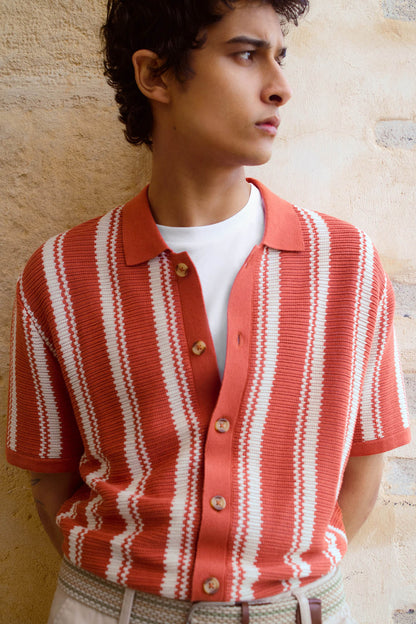 Springfield_Short Sleeve Vertical Striped Cardigan_1429175_65_03