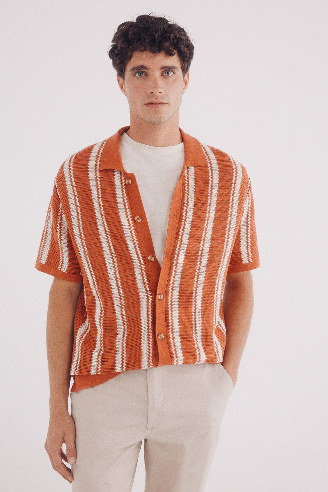 Springfield_Short Sleeve Vertical Striped Cardigan_1429175_65_04