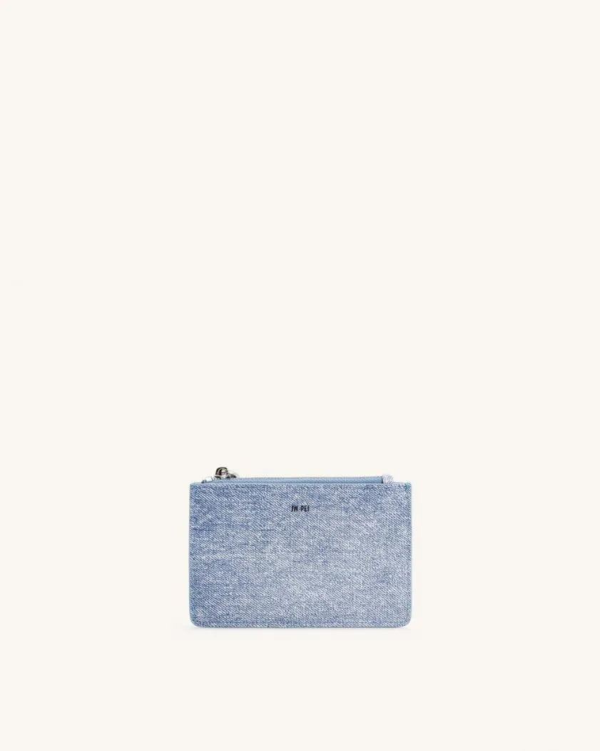 JW PEI Blue Women Quinn Denim Embossed Zipped Card Holder - Blue SKU: 149-51_Blue Image 01