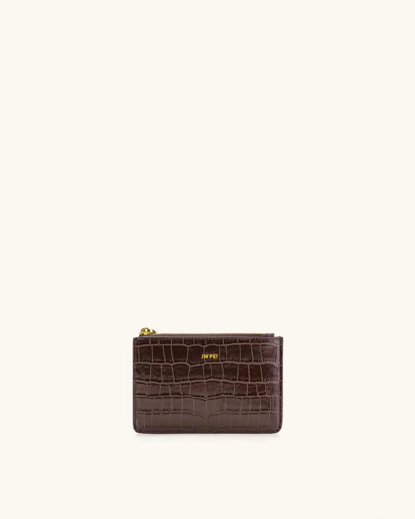 JW PEI Brown Croc Women Quinn Zipped Card Holder - Brown Croc SKU: 149-5_Brown Croc Image 01