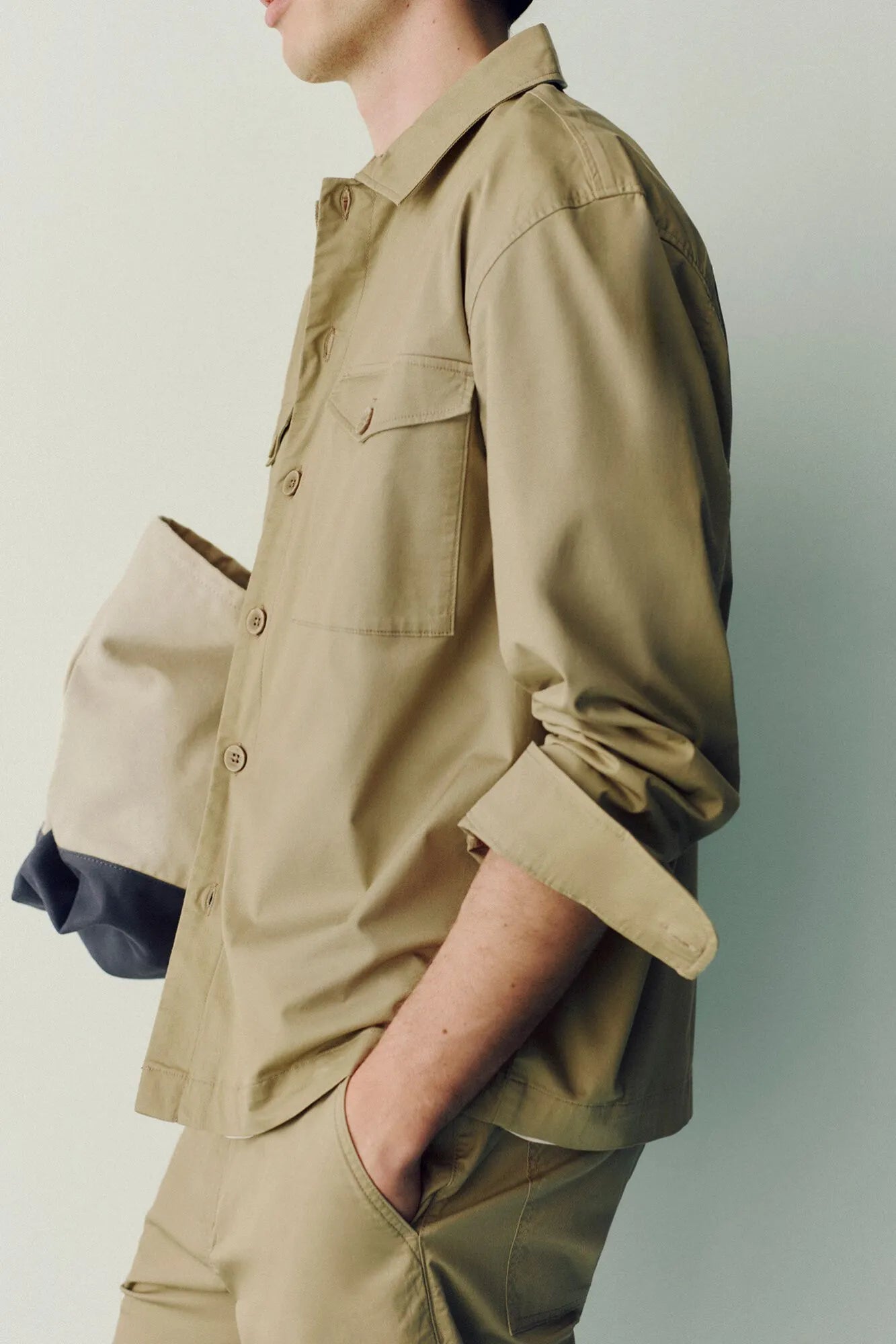 Springfield Beige Men Lightweight Pockets Overshirt Fit Overshirt SKU: 1503549_51 Image 02