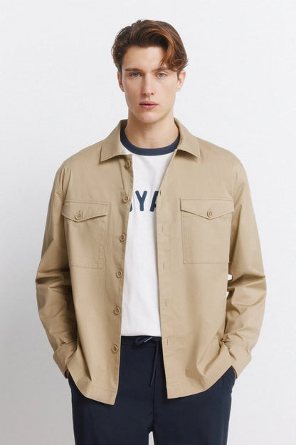 Springfield Beige Men Lightweight Pockets Overshirt Fit Overshirt SKU: 1503549_51 Image 03