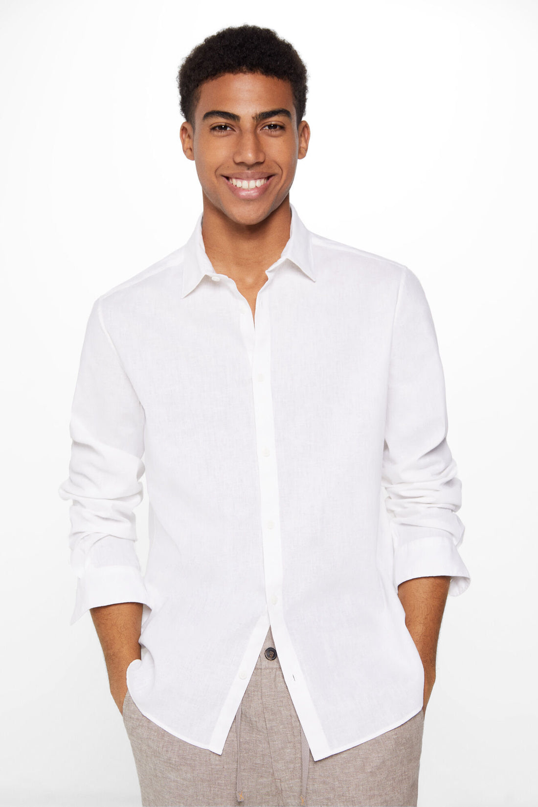 Linen Blend Button Down Shirt_1507731_99_01