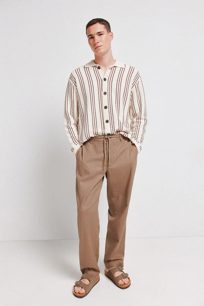 Springfield Brown Men Dobby Straight Fit Trousers SKU: 1553715_35 Image 01