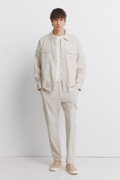 Springfield Beige Men Linen Cargo Slim Fit Trousers SKU: 1553718_51 Image 01