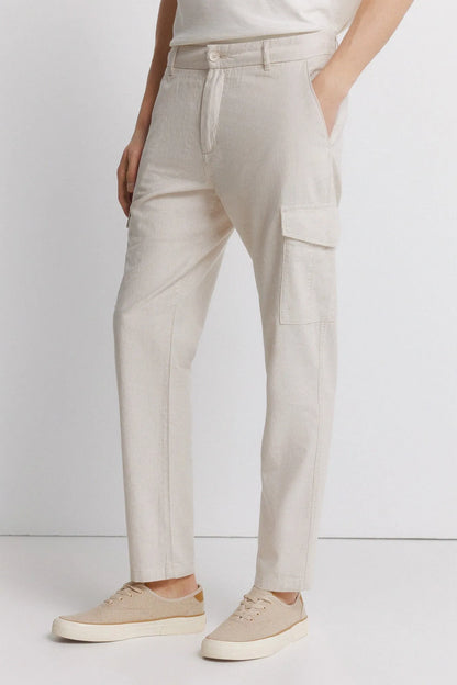 Springfield Beige Men Linen Cargo Slim Fit Trousers SKU: 1553718_51 Image 02