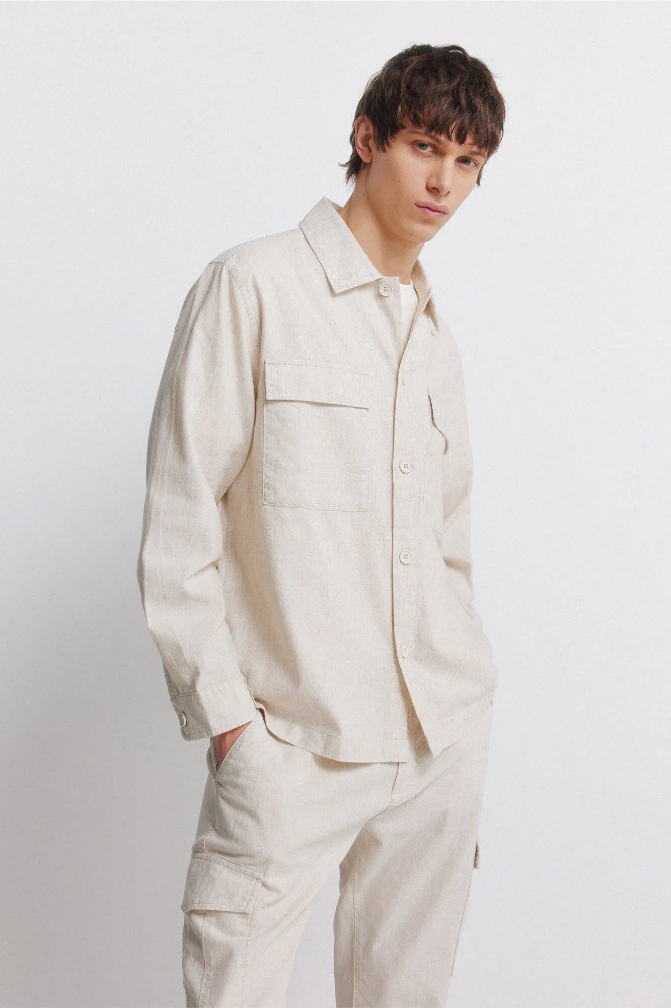 Springfield Beige Men Linen Cargo Slim Fit Trousers SKU: 1553718_51 Image 03
