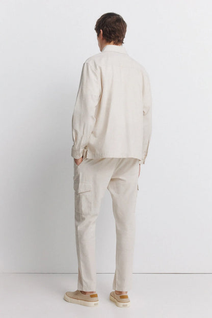 Springfield Beige Men Linen Cargo Slim Fit Trousers SKU: 1553718_51 Image 04