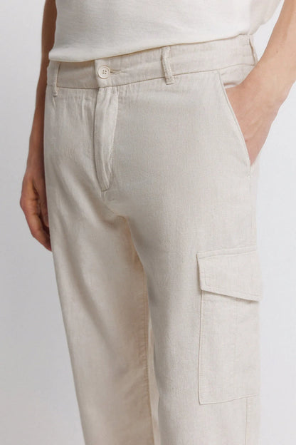 Springfield Beige Men Linen Cargo Slim Fit Trousers SKU: 1553718_51 Image 05