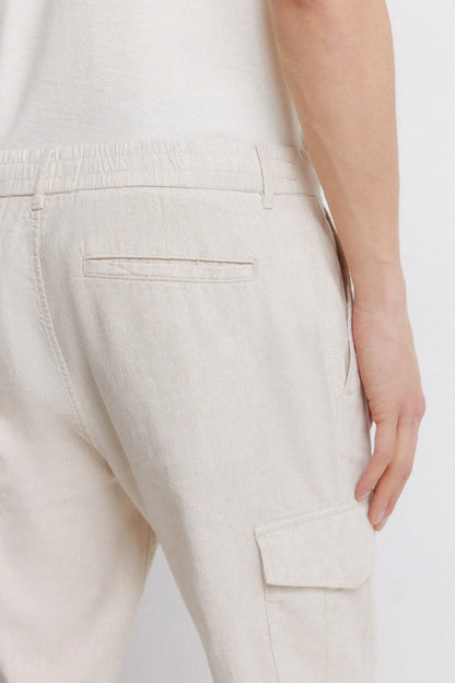 Springfield Beige Men Linen Cargo Slim Fit Trousers SKU: 1553718_51 Image 06