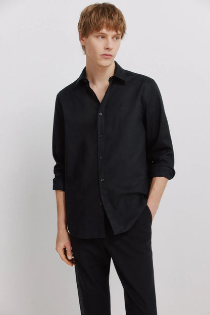 Springfield Black Men Linen Comfort Fit Chinos SKU: 1553735_01 Image 03