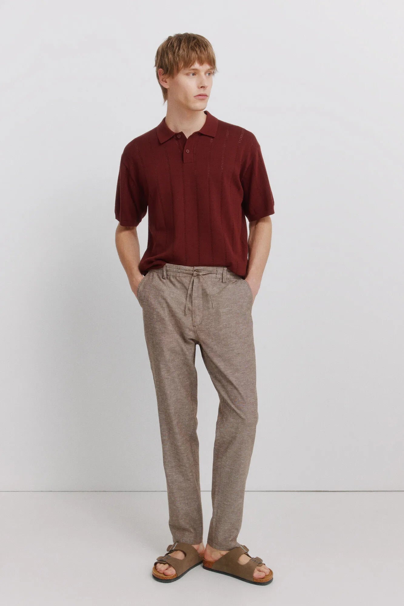 Springfield Beige Men Linen Comfort Fit Chinos SKU: 1553735_37 Image 01