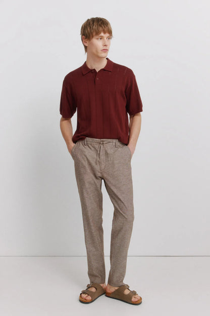 Springfield Beige Men Linen Comfort Fit Chinos SKU: 1553735_37 Image 01