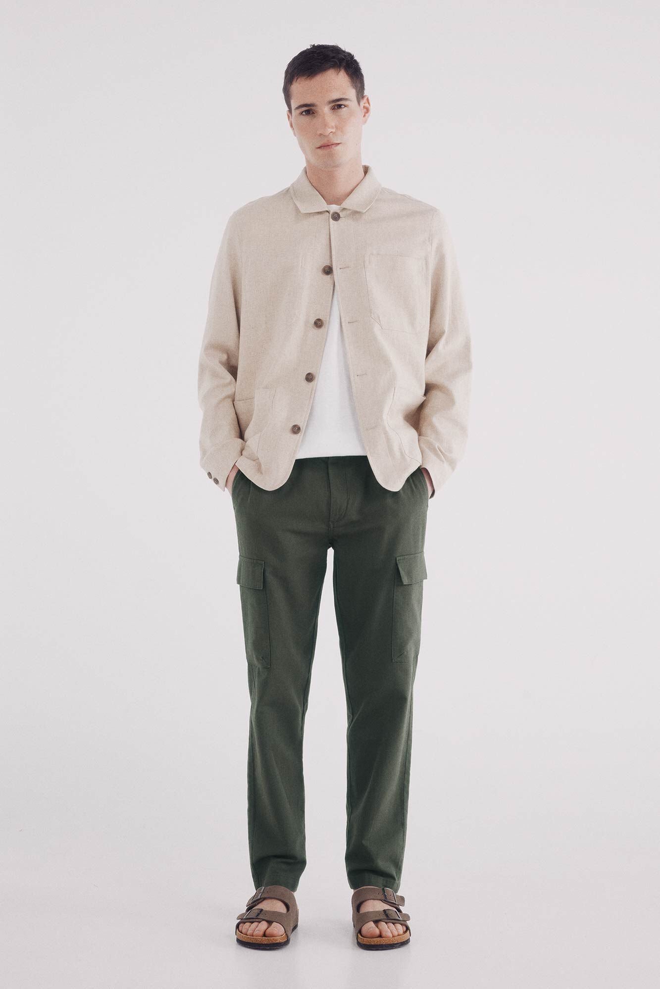 Springfield_Slim Fit Linen Cargo Trousers_1559352_90_01