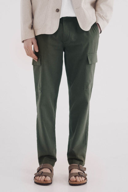 Springfield_Slim Fit Linen Cargo Trousers_1559352_90_03