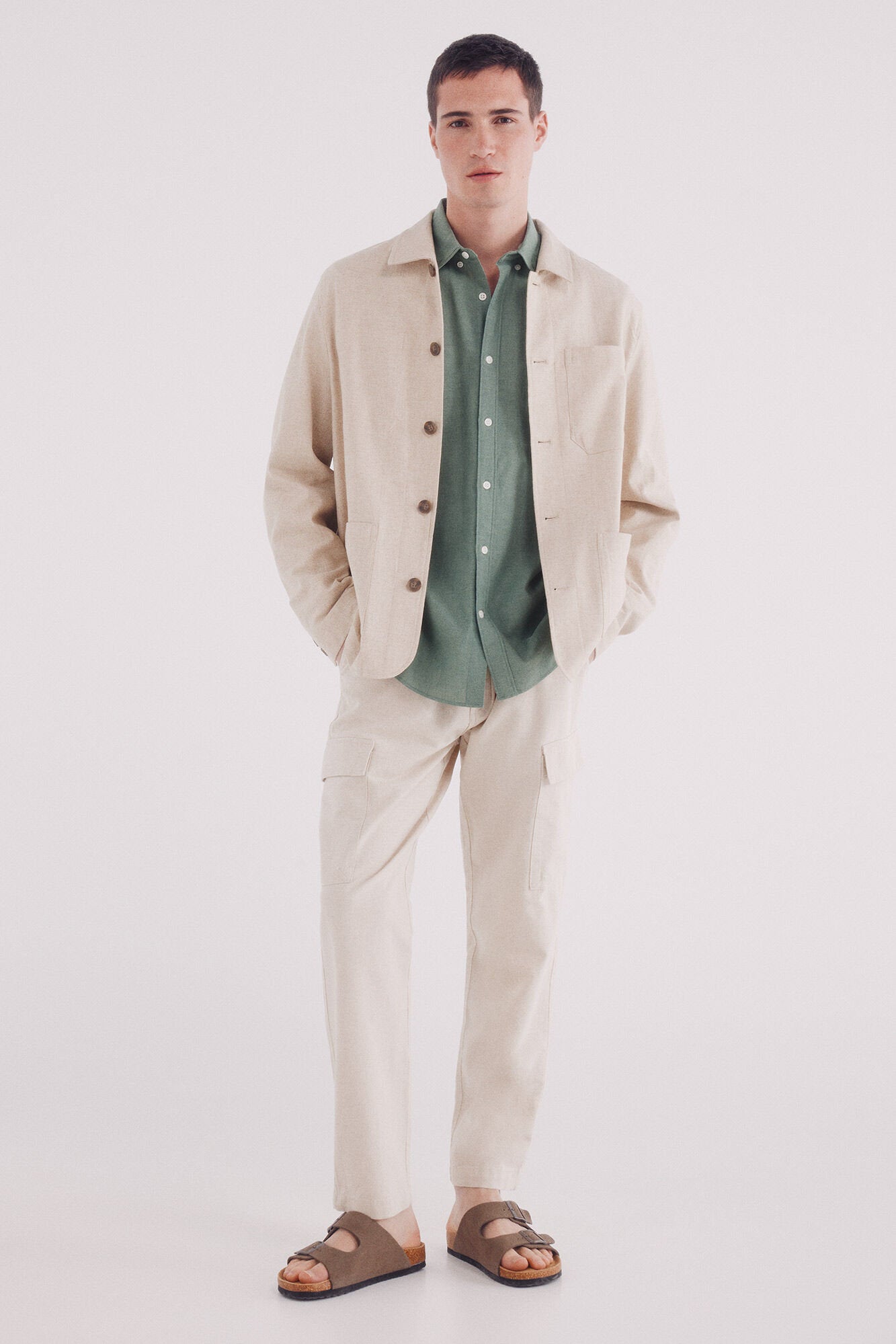 Springfield_Slim Fit Linen Cargo Trousers_1559352_97_01