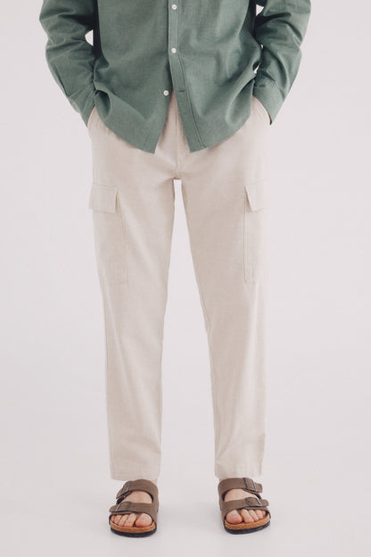 Springfield_Slim Fit Linen Cargo Trousers_1559352_97_03