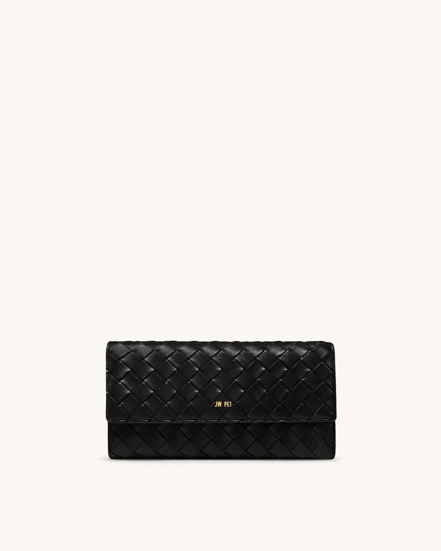 JW PEI Black Women Woven Texture Flap Wallet SKU: 156-12_Black Image 01