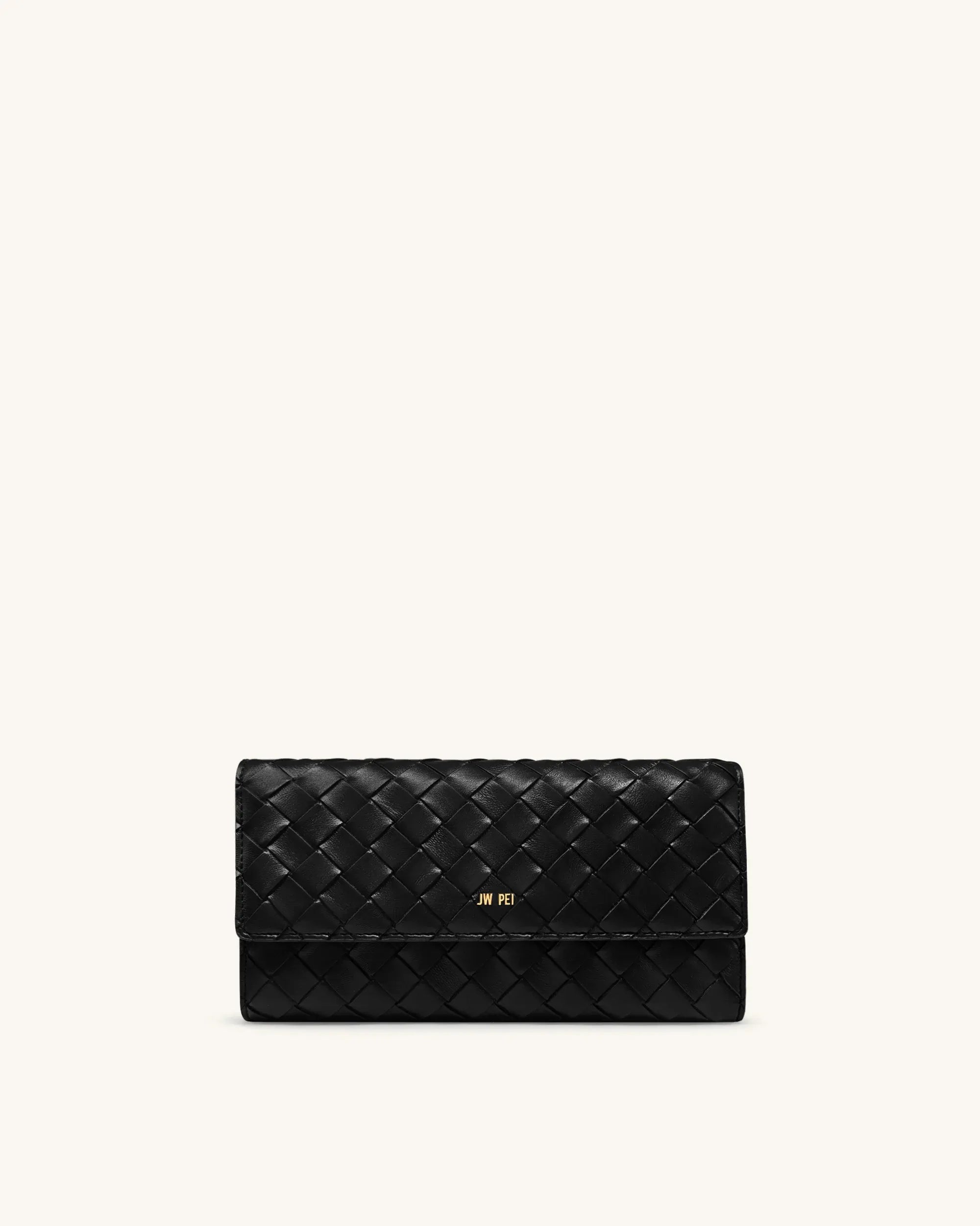 JW PEI Black Women Woven Texture Flap Wallet SKU: 156-12_Black Image 01