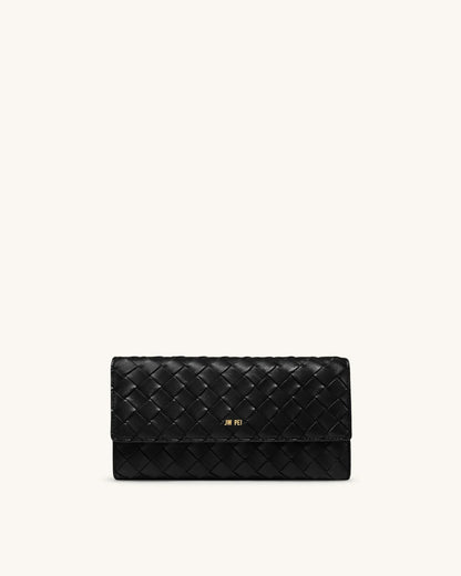 JW PEI Black Women Woven Texture Flap Wallet SKU: 156-12_Black Image 01