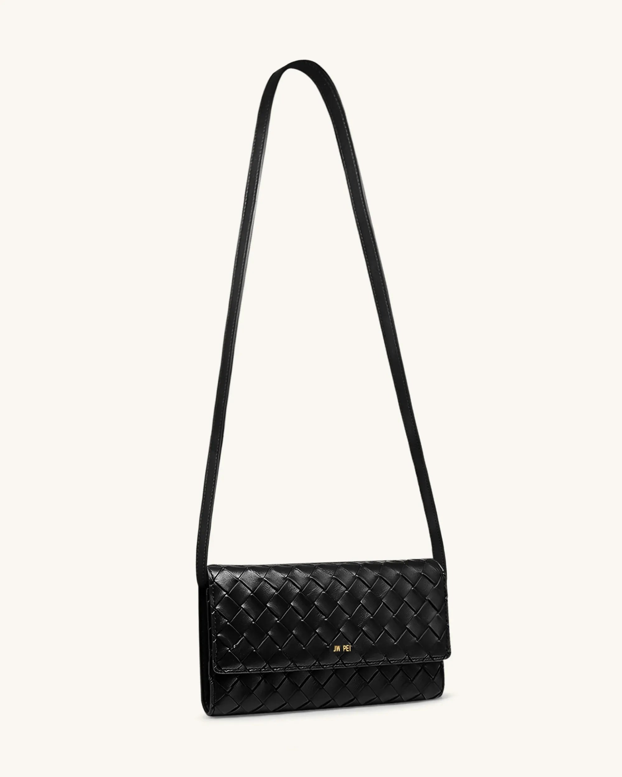 JW PEI Black Women Woven Texture Flap Wallet SKU: 156-12_Black Image 02