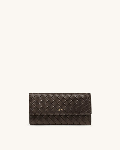 JW PEI Chocolate Women Woven Texture Flap Wallet  SKU: 156-32_Chocolate Image 01