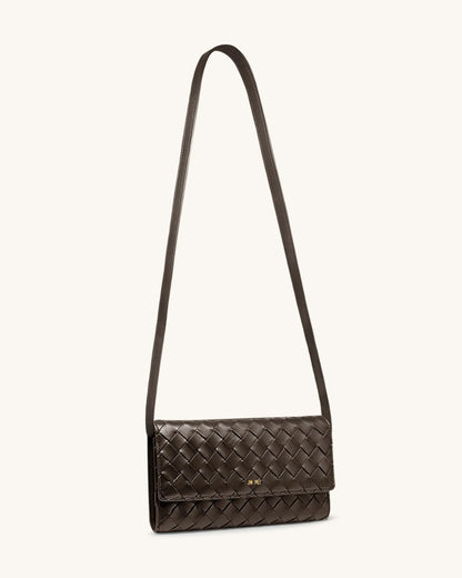 JW PEI Chocolate Women Woven Texture Flap Wallet  SKU: 156-32_Chocolate Image 02