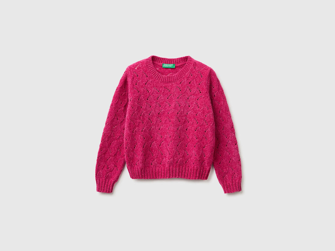 Benetton Cyclamen Girls Chenille Sweater SKU: 16CLG100O_239 Image 01