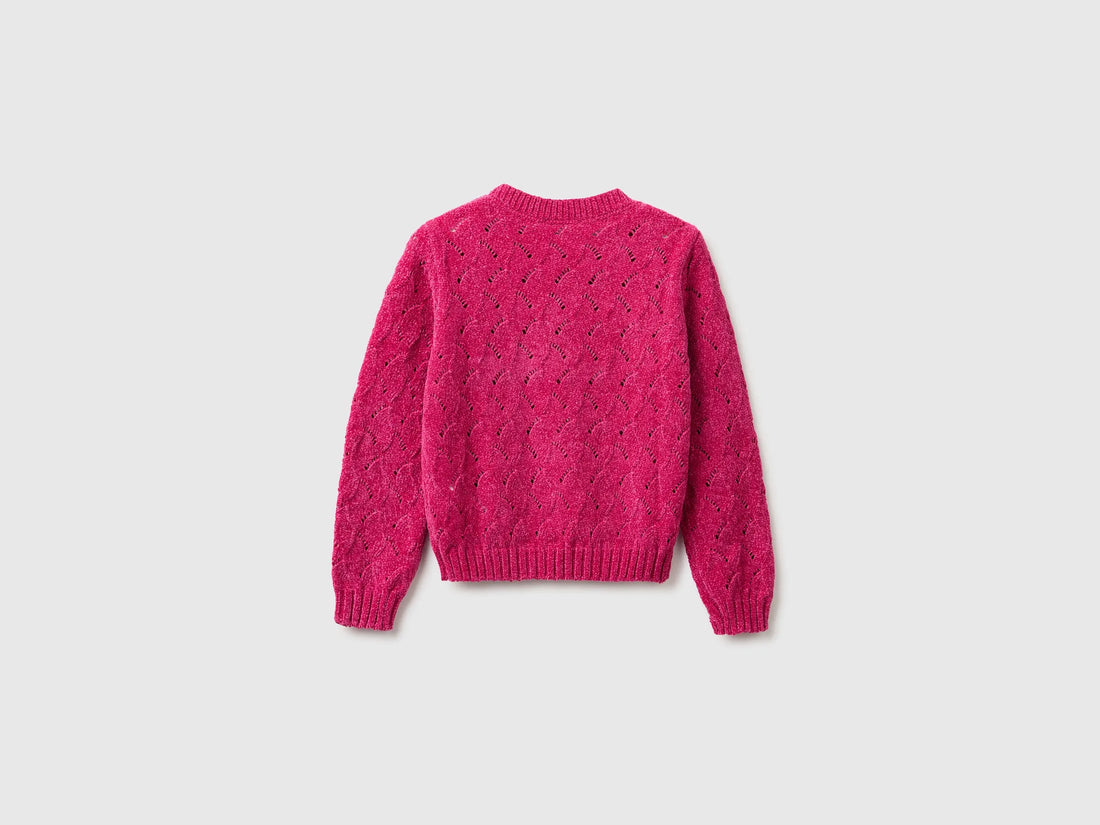 Benetton Cyclamen Girls Chenille Sweater SKU: 16CLG100O_239 Image 02