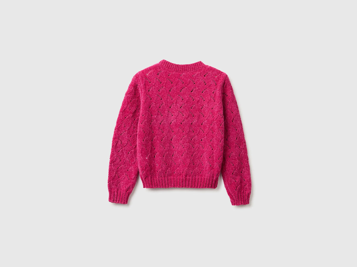 Benetton Cyclamen Girls Chenille Sweater SKU: 16CLG100O_239 Image 02