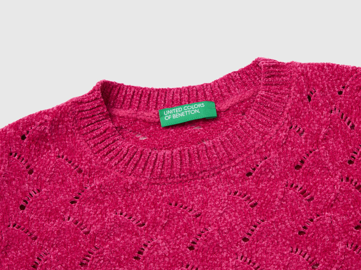 Benetton Cyclamen Girls Chenille Sweater SKU: 16CLG100O_239 Image 03