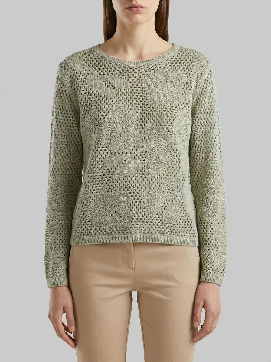 Benetton Light Green Women Openwork Sweater with Flowers SKU: 16EVD10GP_17E Image 00