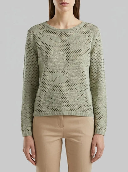 Benetton Light Green Women Openwork Sweater with Flowers SKU: 16EVD10GP_17E Image 00