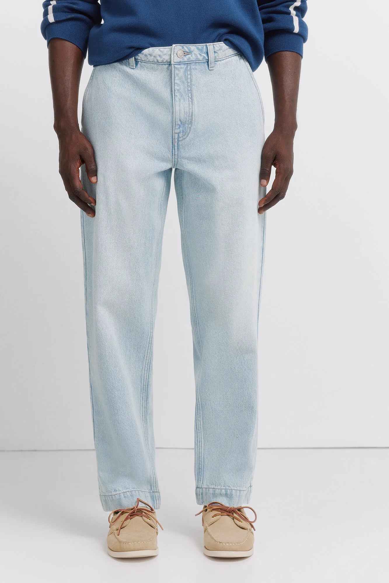 Springfield Blue Men Light Denim Washed Chinos SKU: 1753247_16 Image 02
