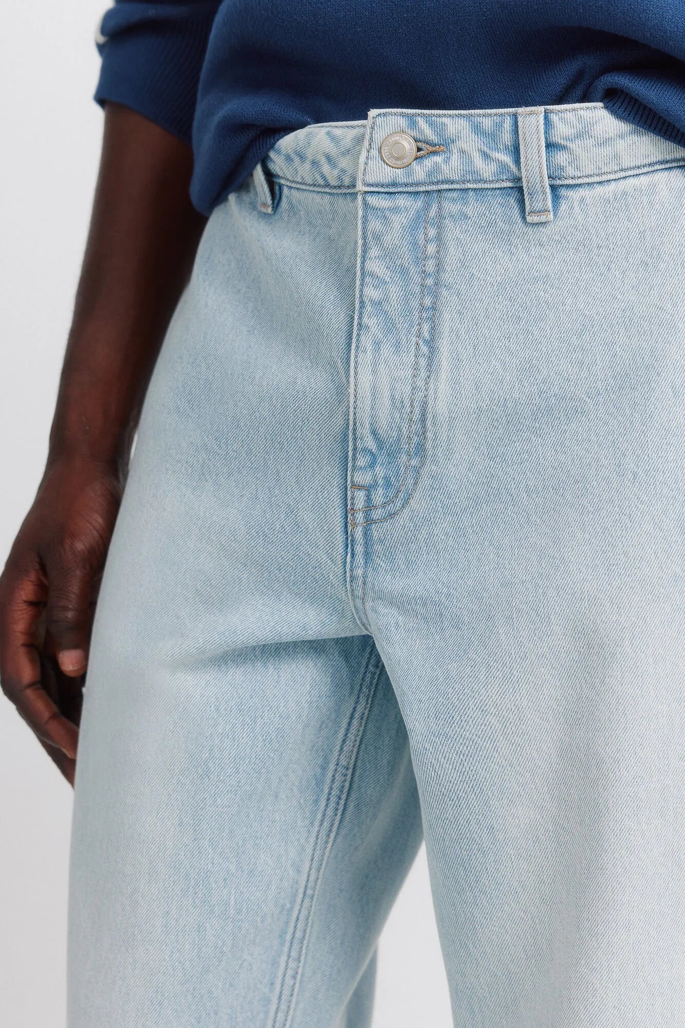 Springfield Blue Men Light Denim Washed Chinos SKU: 1753247_16 Image 04