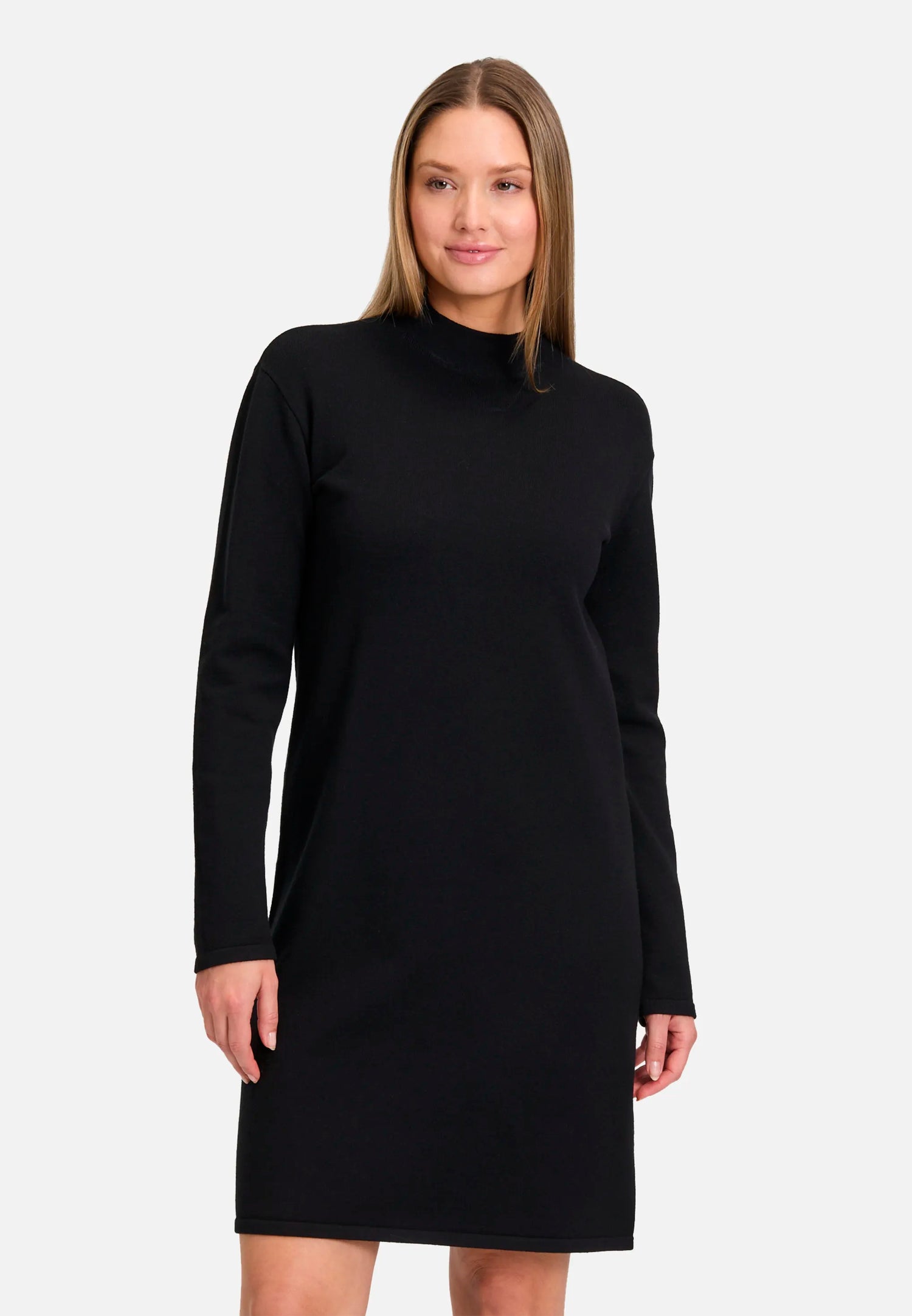 Betty Barclay_Black_Knit Dress with Stand-Up Collar_1786-2907_9045_01