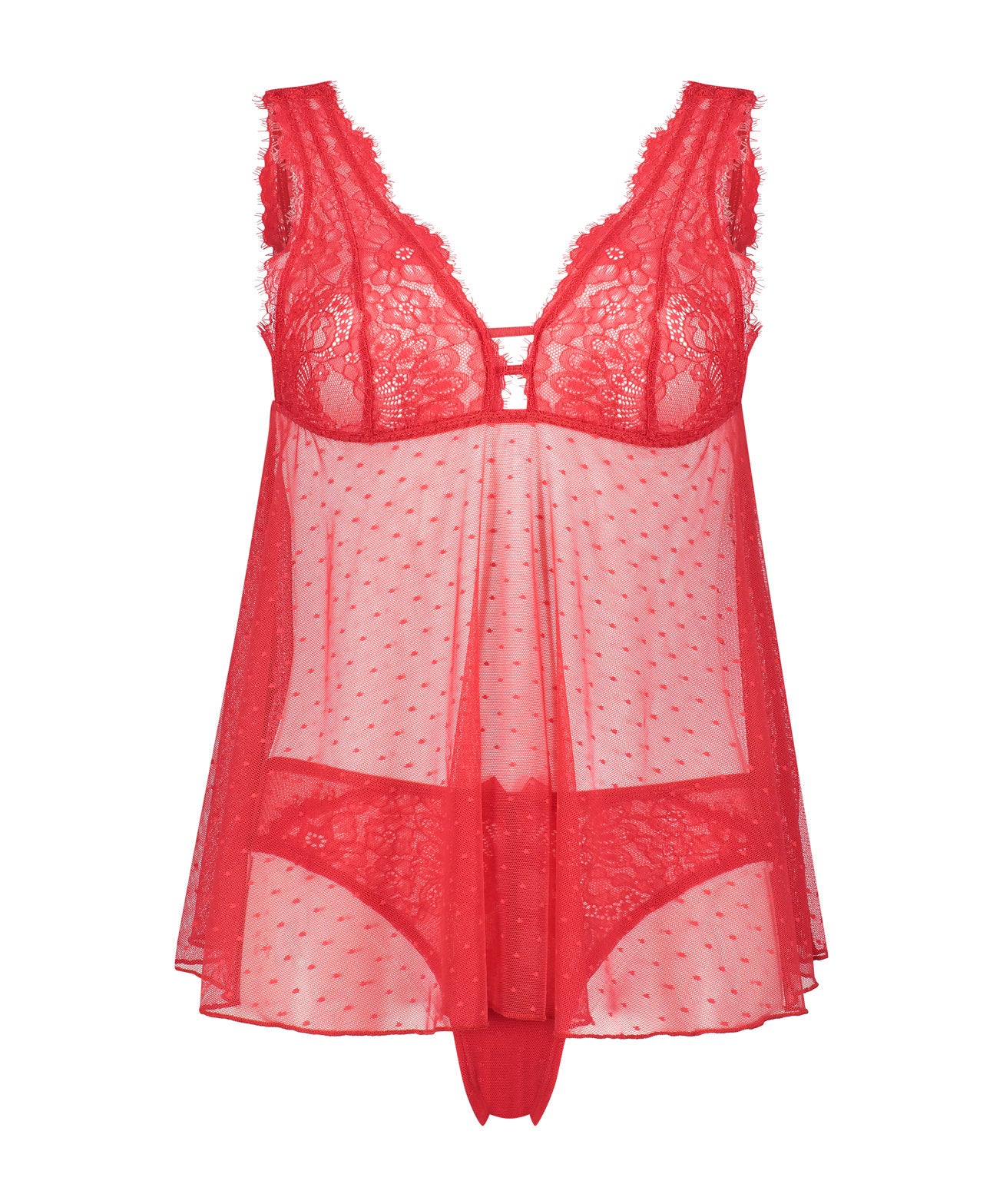 Dot Mesh Tabatha Babydoll_189407_Tango Red_01