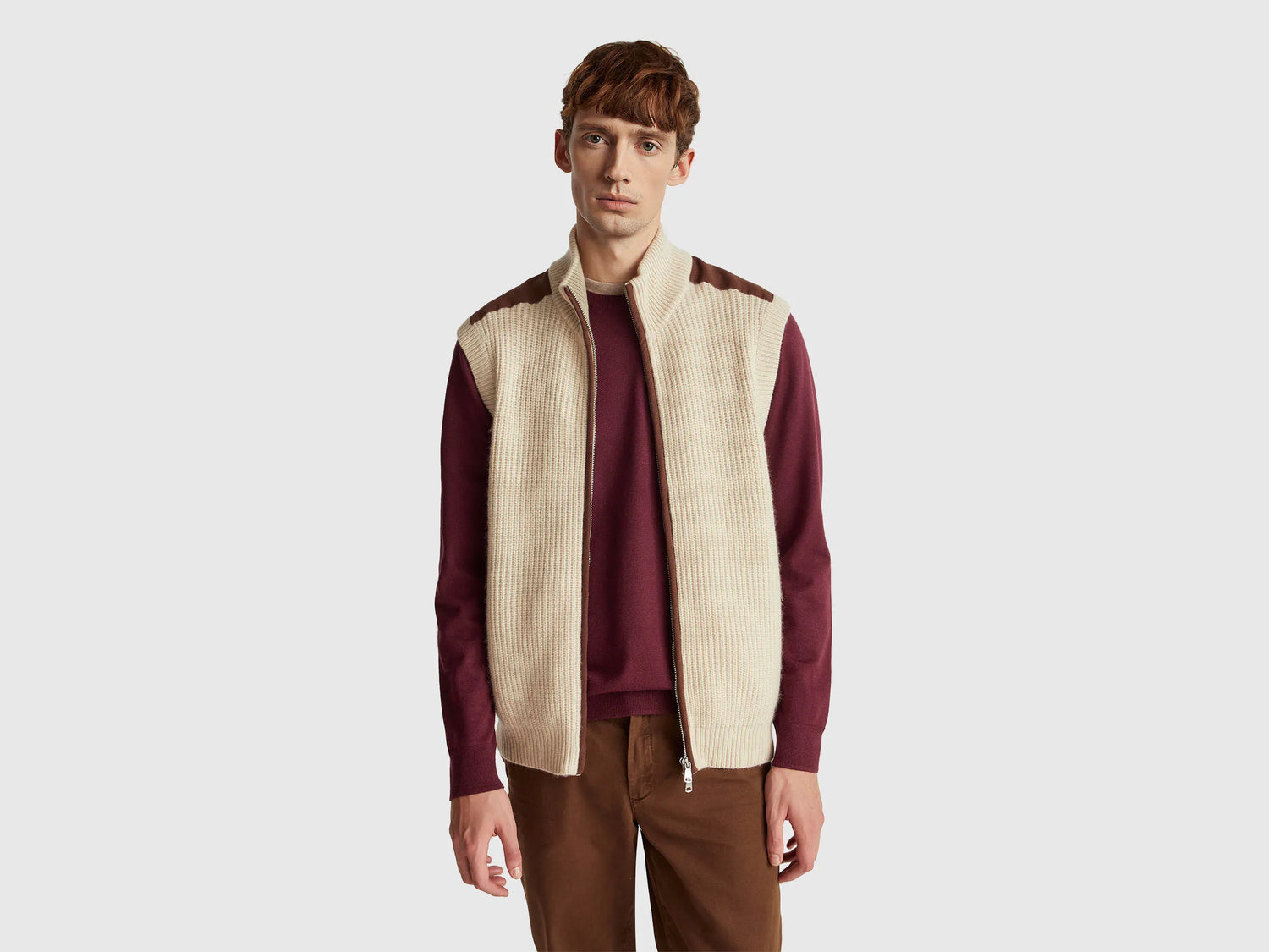 Benetton_Beige_Vest with Zip in Wool Blend_18AYU501A_152_01