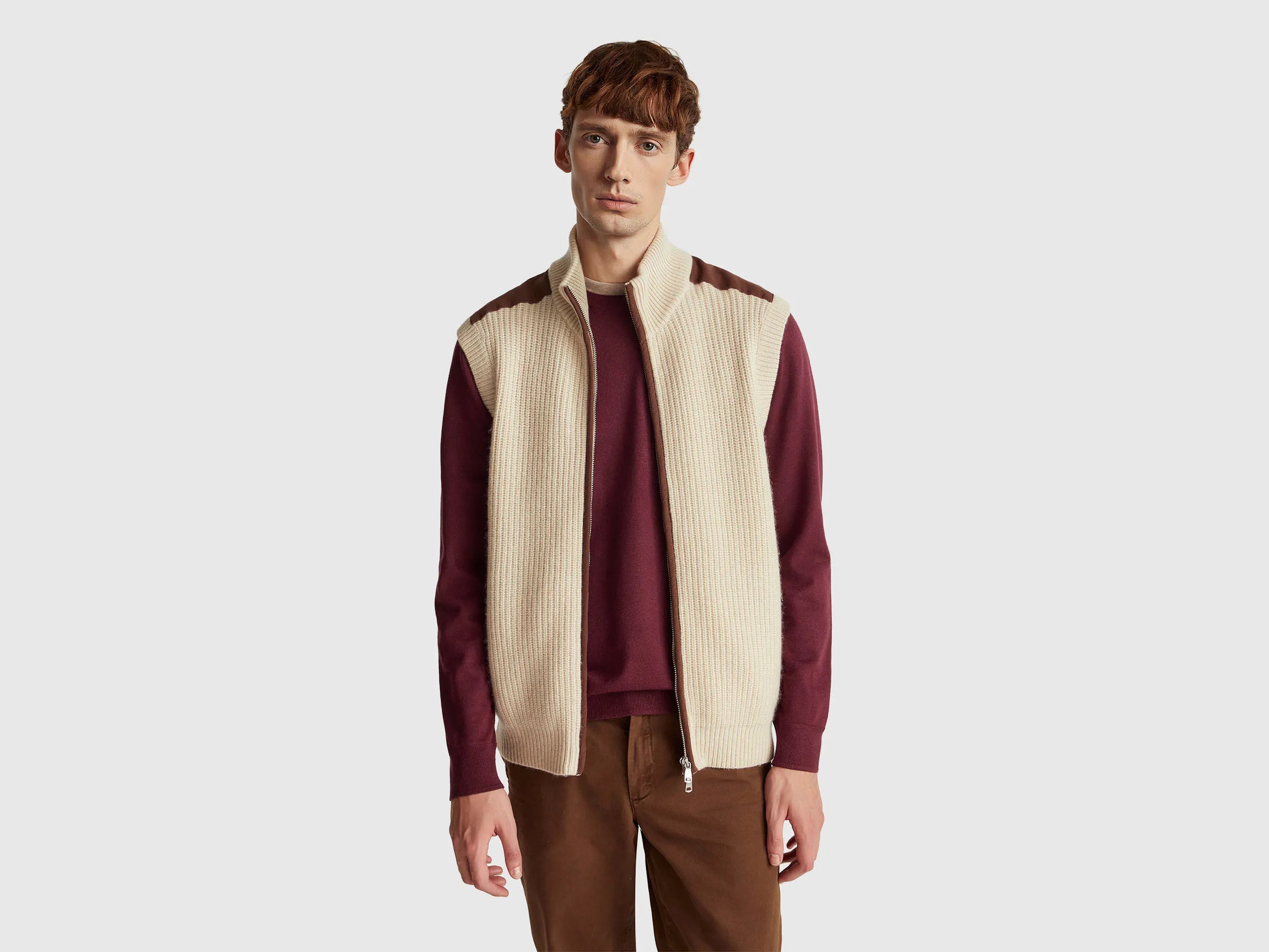 Benetton_Beige_Vest with Zip in Wool Blend_18AYU501A_152_01