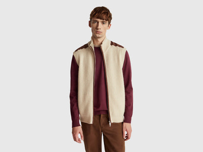 Benetton_Beige_Vest with Zip in Wool Blend_18AYU501A_152_01