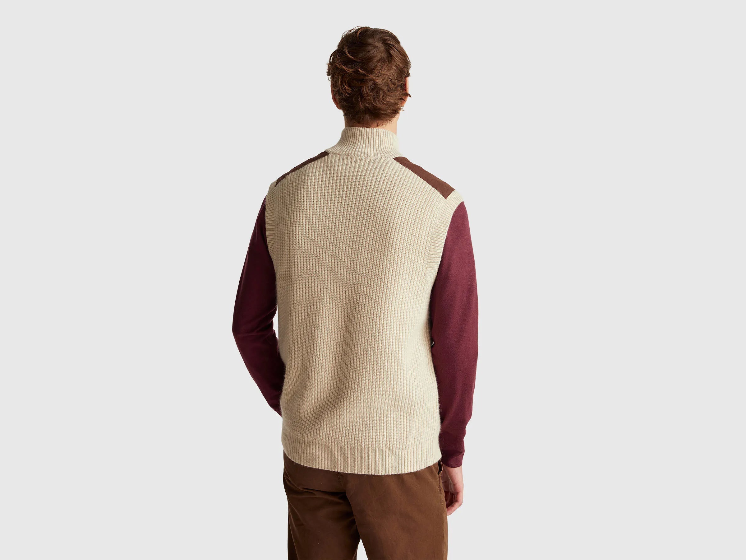 Benetton_Beige_Vest with Zip in Wool Blend_18AYU501A_152_02