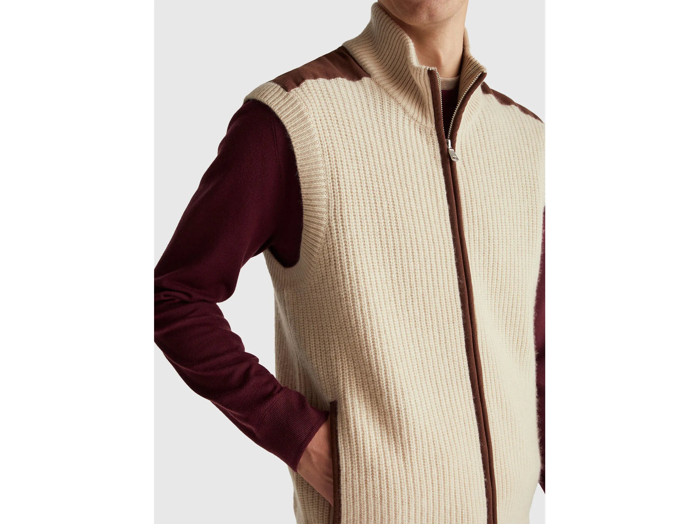 Benetton_Beige_Vest with Zip in Wool Blend_18AYU501A_152_04