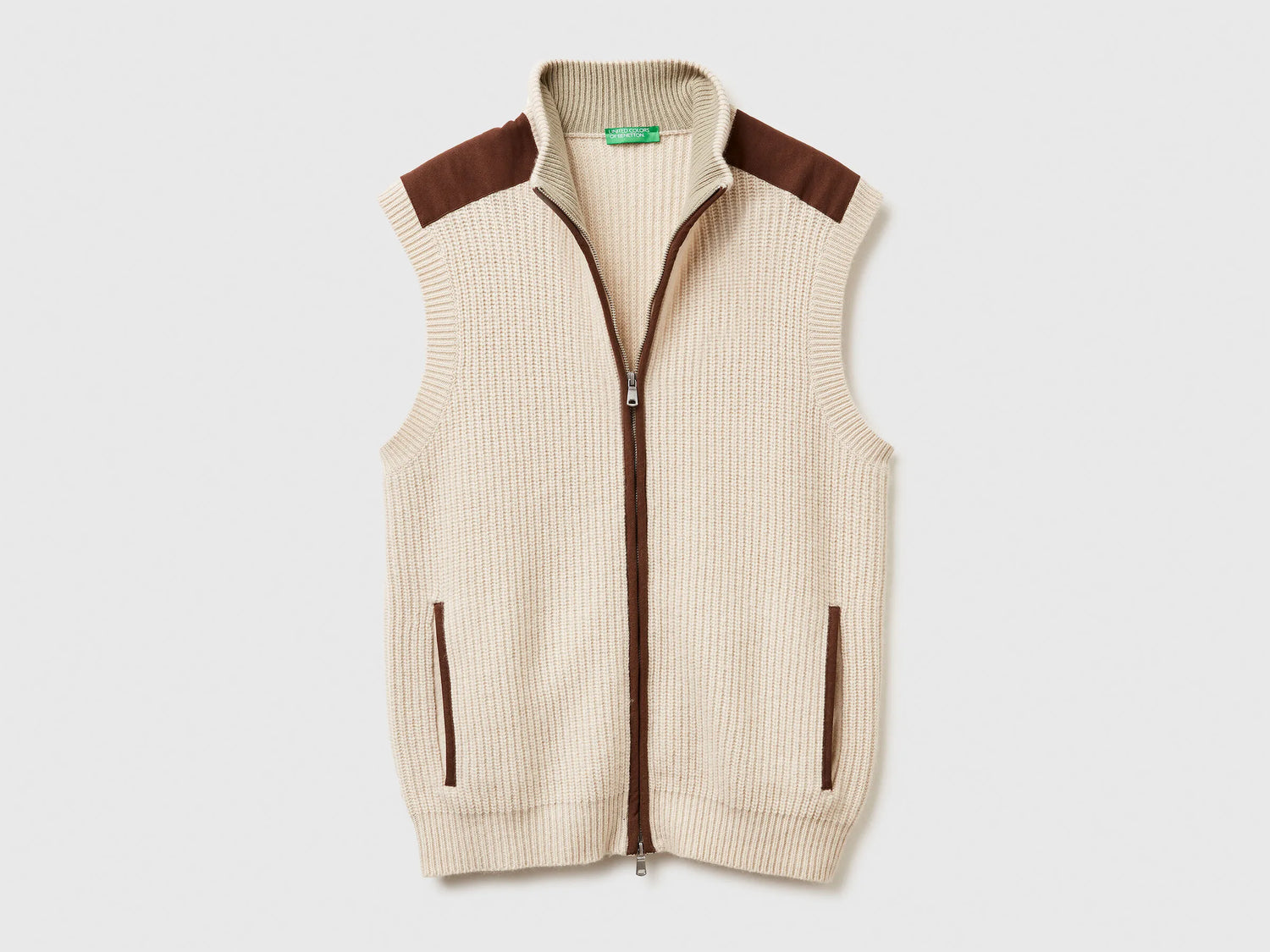Benetton_Beige_Vest with Zip in Wool Blend_18AYU501A_152_05