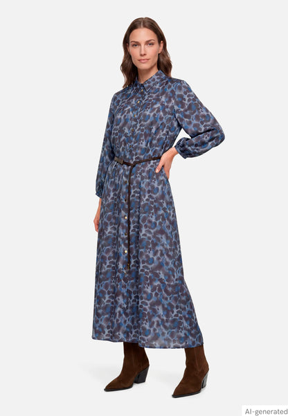 Betty Barclay Blue/Brown Women Shirt Dress with Tie Belt SKU: 1912-1697_8870 Image 02