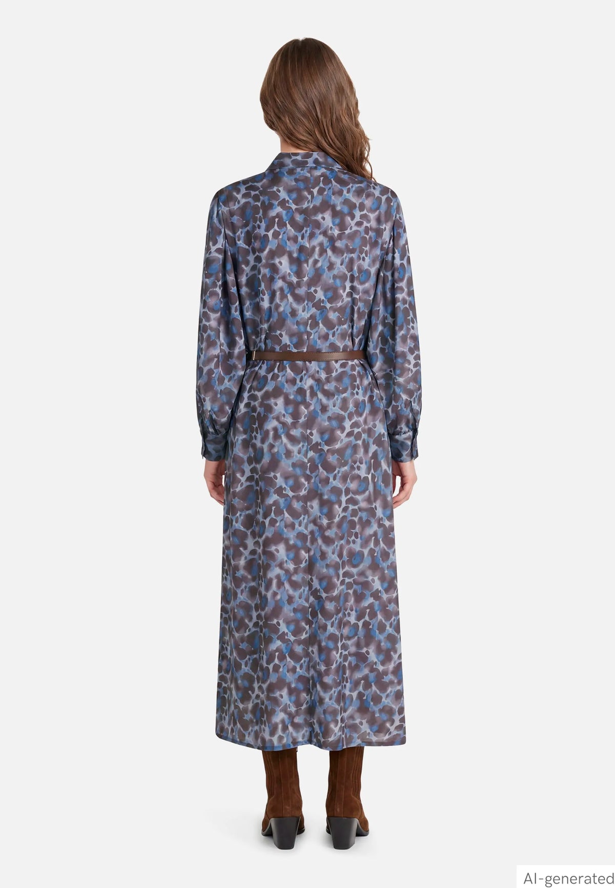 Betty Barclay Blue/Brown Women Shirt Dress with Tie Belt SKU: 1912-1697_8870 Image 03
