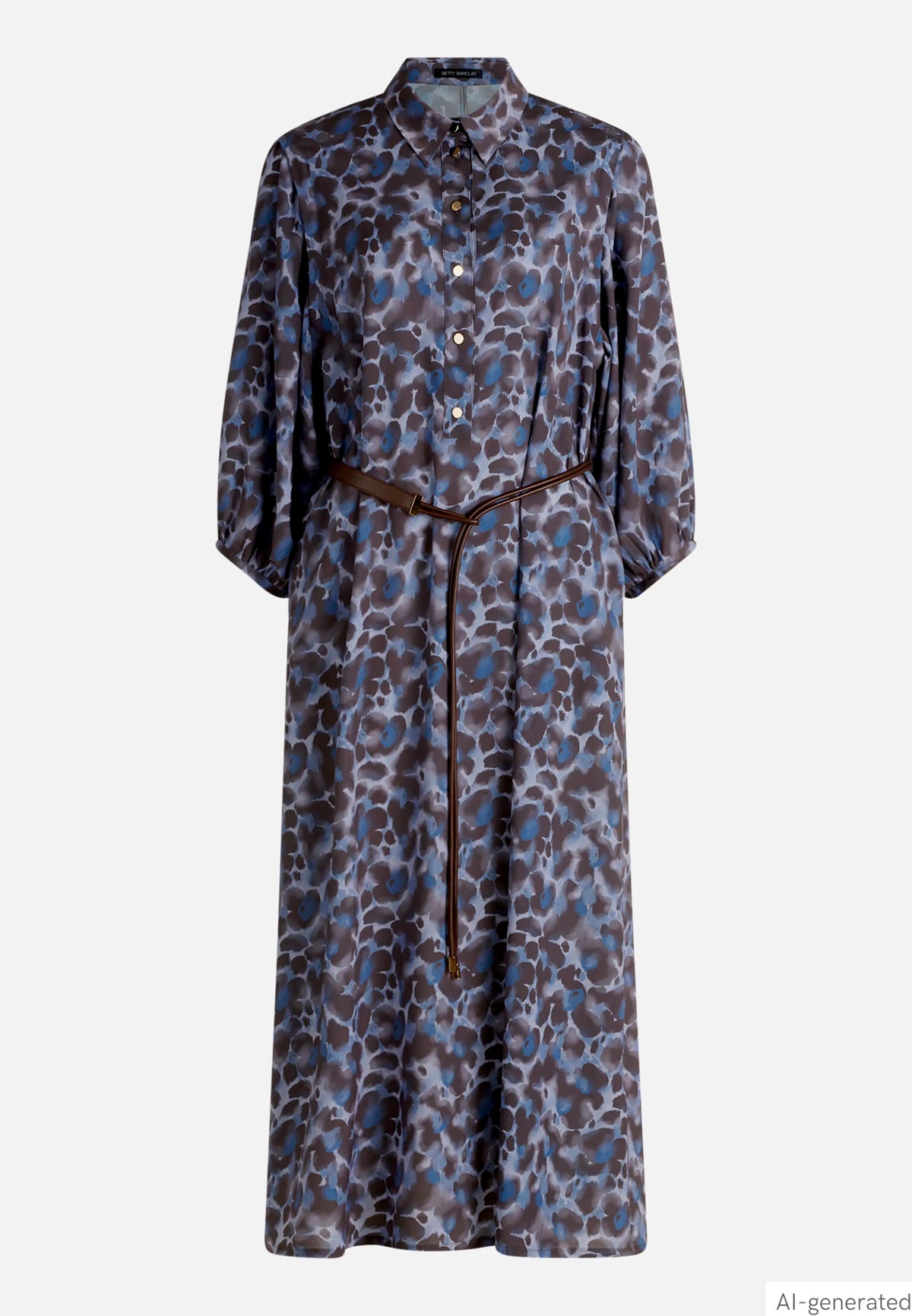 Betty Barclay Blue/Brown Women Shirt Dress with Tie Belt SKU: 1912-1697_8870 Image 04