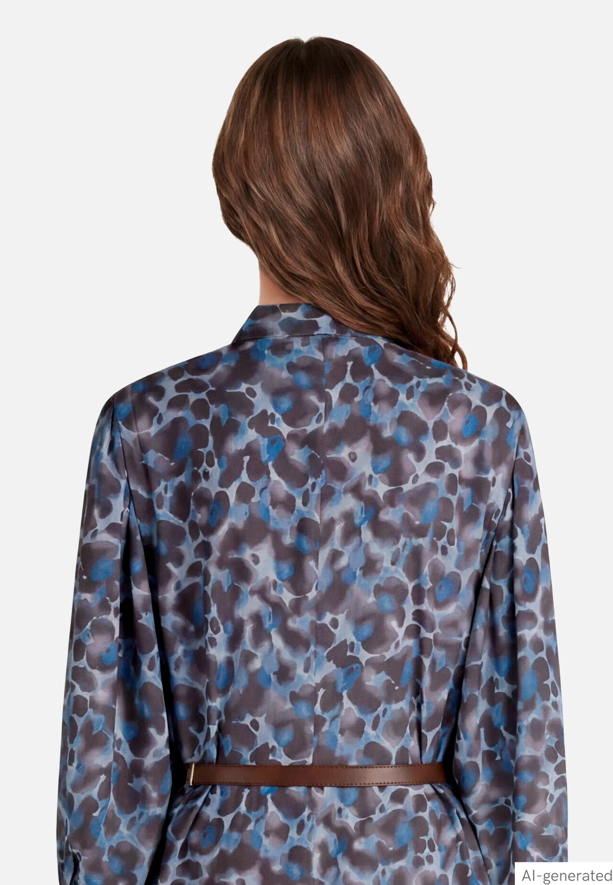 Betty Barclay Blue/Brown Women Shirt Dress with Tie Belt SKU: 1912-1697_8870 Image 06